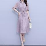Elegant Silk Mulberry Silk Lace-up Shirt Dress