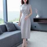 Elegant Show Thin Mulberry Silk Turtleneck Dress