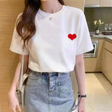 Summer Leisure Heart Printing Cotton T-shirt