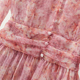 Sweet V-neck Printed Puff Sleeve Waist Dress