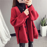 Loose Solid Color Buckle Knit Coat