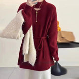 Half Turtleneck Loose Lace-up Thickened Knitting Sweater