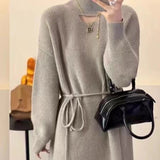 Half Turtleneck Loose Lace-up Thickened Knitting Sweater