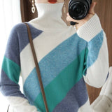 Twill Contrast Color Turtleneck Knitting Sweater
