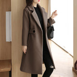 Elegant and fashionable suit collar mid-length solid color coat