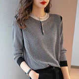 Long Sleeve Round Neck Checked Pullover