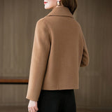 Solid Collared Short Woolen Coat