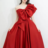 One-shoulder wedding bow temperament annual party dress