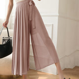 Pleated Lace Up Culottes Pants
