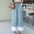 Loose Ruffled Lace Stitching Denim Cropped Wide-Leg Pants