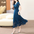 Elegant Slimming Blue Jacquard Dress