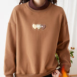 Casual Women Love Pattern Sweatshirt Long Sleeve Fake Two-Piece Top