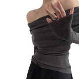Gentle Slim-Fit Slimming and Shoulder Hollow Knitted off-Shoulder Top
