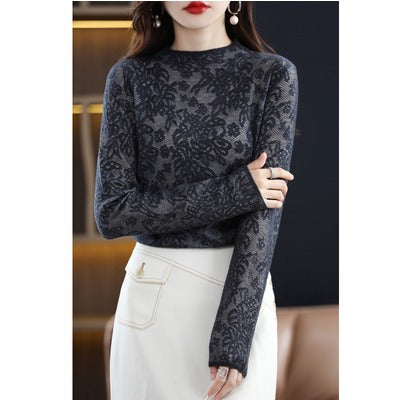 Casual Lace Mock Neck Knitted Top