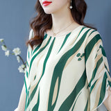 Casual Loose Striped Printed Silk Chiffon Top