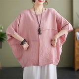 Casual Loose Batwing Sleeve Cotton and Linen Top