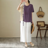 Loose Slimming Embroidered Cotton and Linen Top