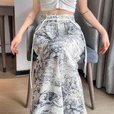 Ink Tie-Dyed High Waist Wide Leg Pants