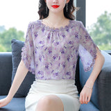 Elegant Embroidery Floral Chiffon Shirt