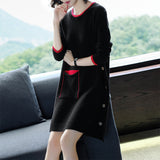 All five-color design elegant long-sleeved knitted sweater dress