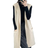 Mid-Length Cashmere Cardigan Hooded Vest