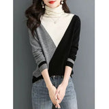 Fashion Women's Heaps Collar Color Matching Sweater