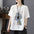 Cotton and Linen Loose Retro Printed T-shirt