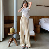 Casual High Waist Drooping Pleated Loose Wide-Leg Pants