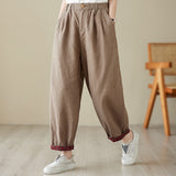 High Waist Loose Drooping Straight Cotton and Linen Casual Pants