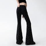 Smiley Printed High Waist Slimming Stretch Flared Pants