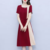 Slimming and High-Looking Belt Stitching Dress