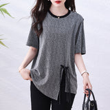 Loose Frog Buckle Casual Bright Silk Short Sleeve T-shirt