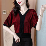 Loose Western Style Slimming Anti-Wrinkle Breathable V-neck Top
