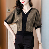 Loose Western Style Slimming Anti-Wrinkle Breathable V-neck Top