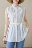 Simple Artistic Pleated round Neck Single-Breasted Lace up Vest