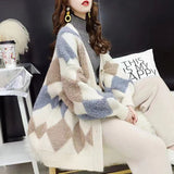 Fashion Rhombus Prints Sweaters Cardigan Coat