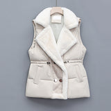 Fashion Double Breasted Fur Collar Cotton Coat Vest Coat