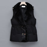 Fashion Double Breasted Fur Collar Cotton Coat Vest Coat