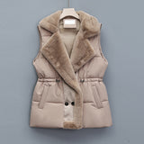 Fashion Double Breasted Fur Collar Cotton Coat Vest Coat