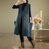 Fashion Denim Back Printed Waistcoat Dress