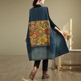 Fashion Denim Back Printed Waistcoat Dress