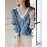 Women's Contrast Color Check Knitwear Sweater