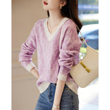 Women's Contrast Color Check Knitwear Sweater