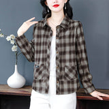 Casual Women Lapel Plaid Shirt Long Sleeve Coat