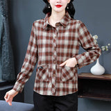 Casual Women Lapel Plaid Shirt Long Sleeve Coat