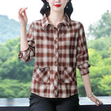 Casual Women Lapel Plaid Shirt Long Sleeve Coat