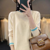 Women's Casual Patchwork Pure Cotton Wire Bottoming Sweater