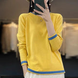 Women's Casual Patchwork Pure Cotton Wire Bottoming Sweater