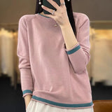 Women's Casual Patchwork Pure Cotton Wire Bottoming Sweater