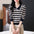 Fashion Striped Lapel Color Matching Sweater